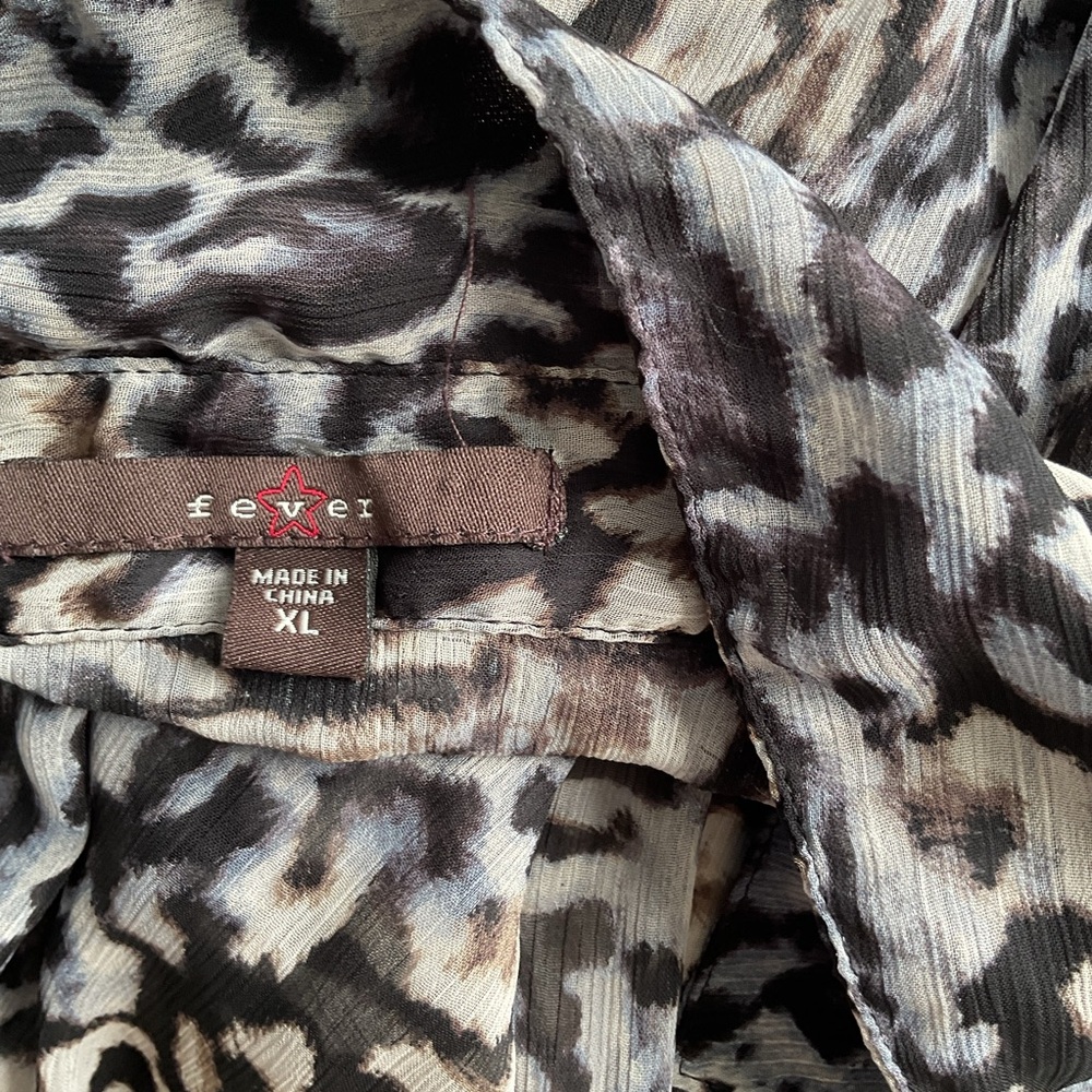 Fever Animal Print Flowy Sheer Blouse XL Oversized Long Sleeve - Picture 2 of 7